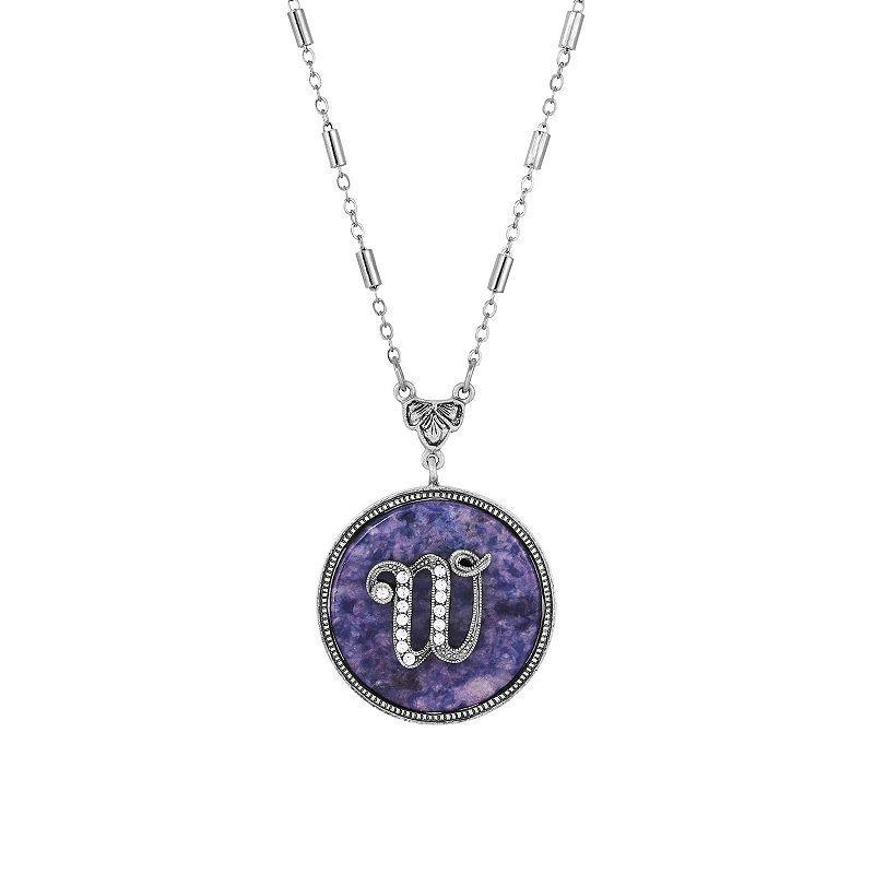 1928 Silver Tone Round Initial Pendant Necklace, Women's, G Product Image