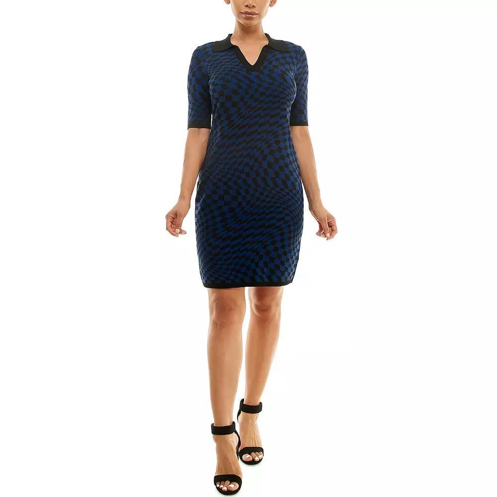 Women's Nina Leonard Abstract Jacquard Sweater Dress, Size: Small, Black Ink Product Image
