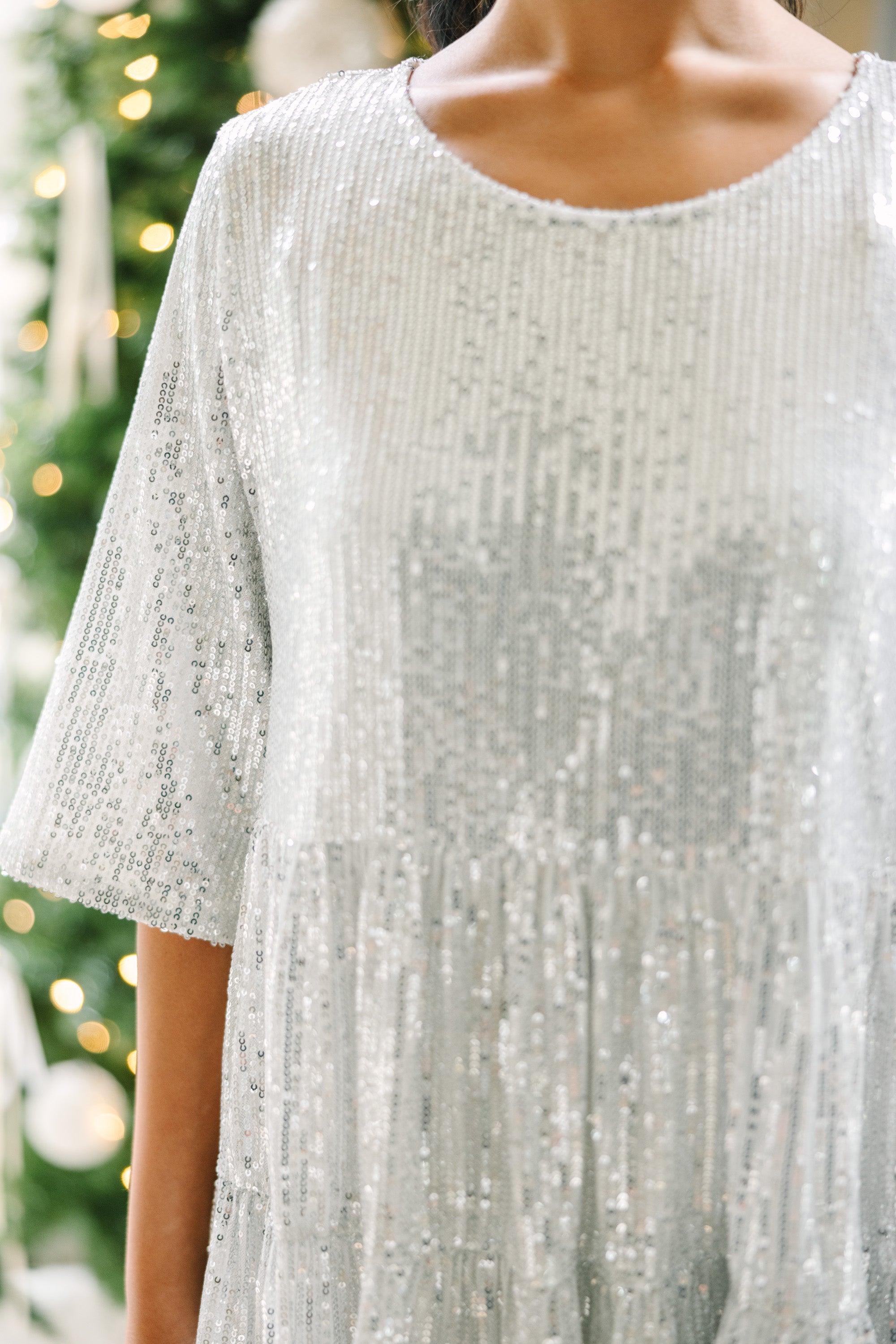 Be Your Own Star Silver Sequin Babydoll Dress Female Product Image