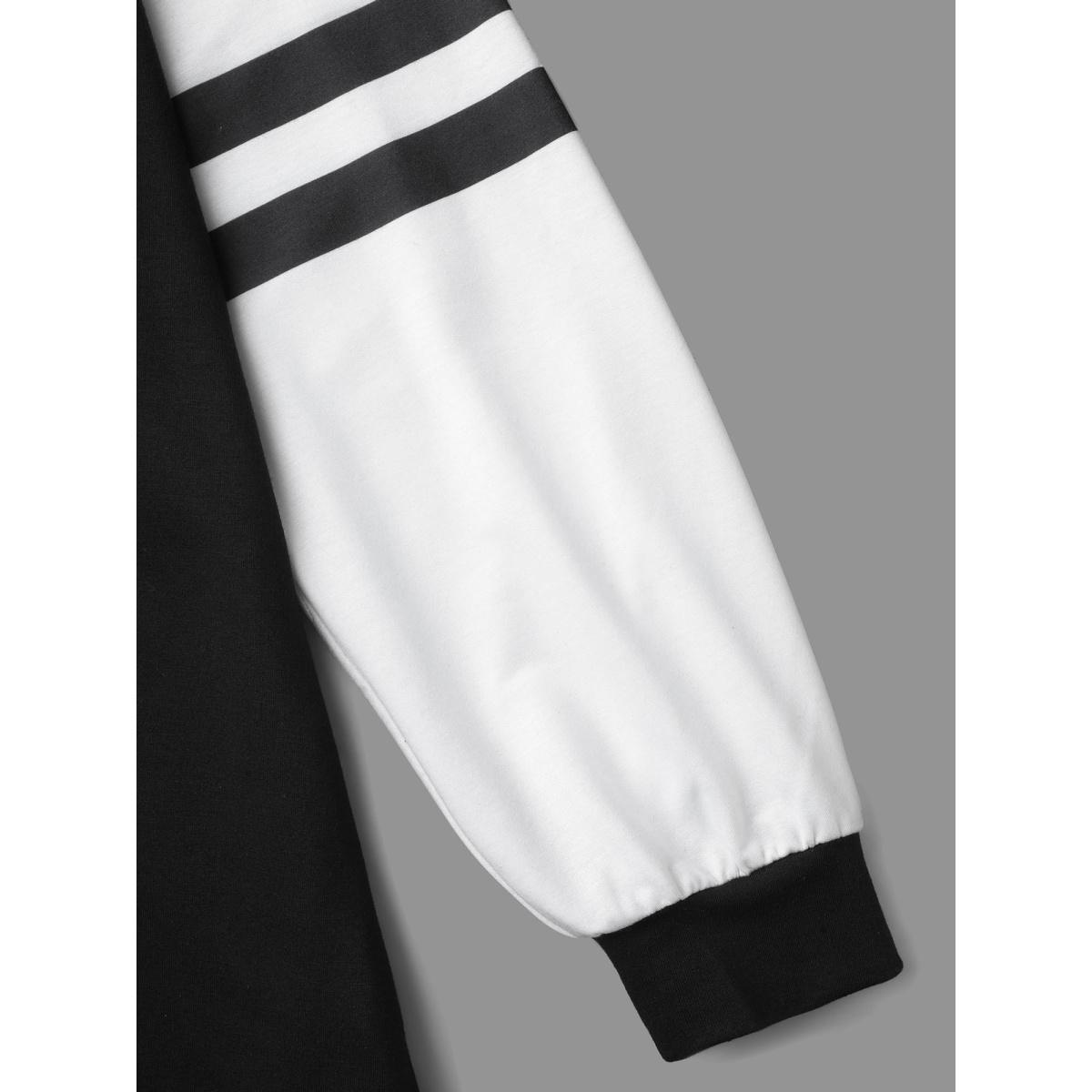 Plus Size Color Block Raglan Sleeve Stretchy Sweatshirt Women Black Casual Contrast Round Neck Everyday Sweatshirts BloomChic 18-20/2X Product Image