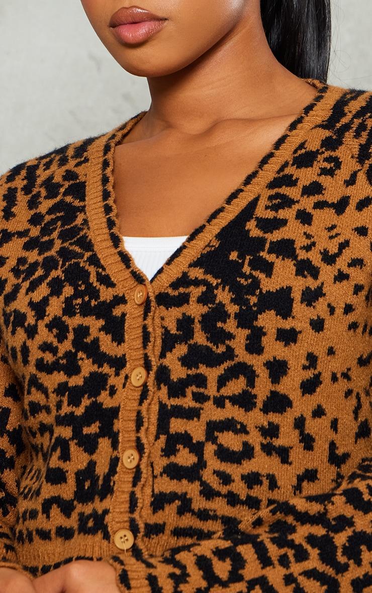 Beige Knit Jacquard Leopard Cropped Cardigan Product Image