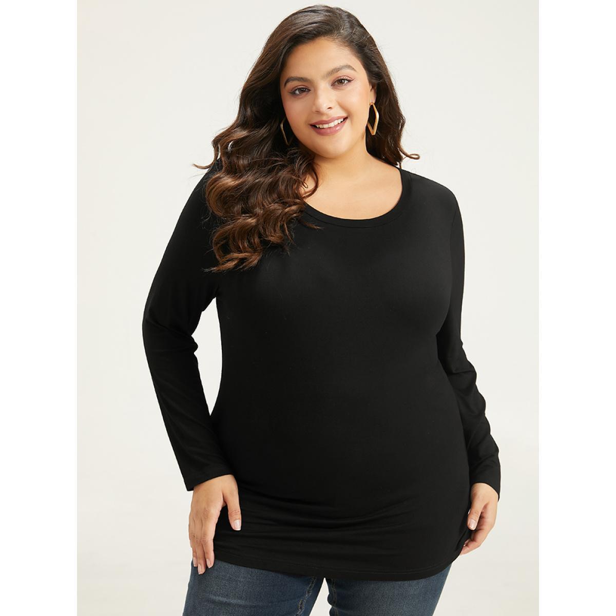 Plus Size Cotton Supersoft Essentials Basic Solid T-shirt Black Women Basics Plain Plain Round Neck Everyday T-shirts BloomChic 30/6X Product Image