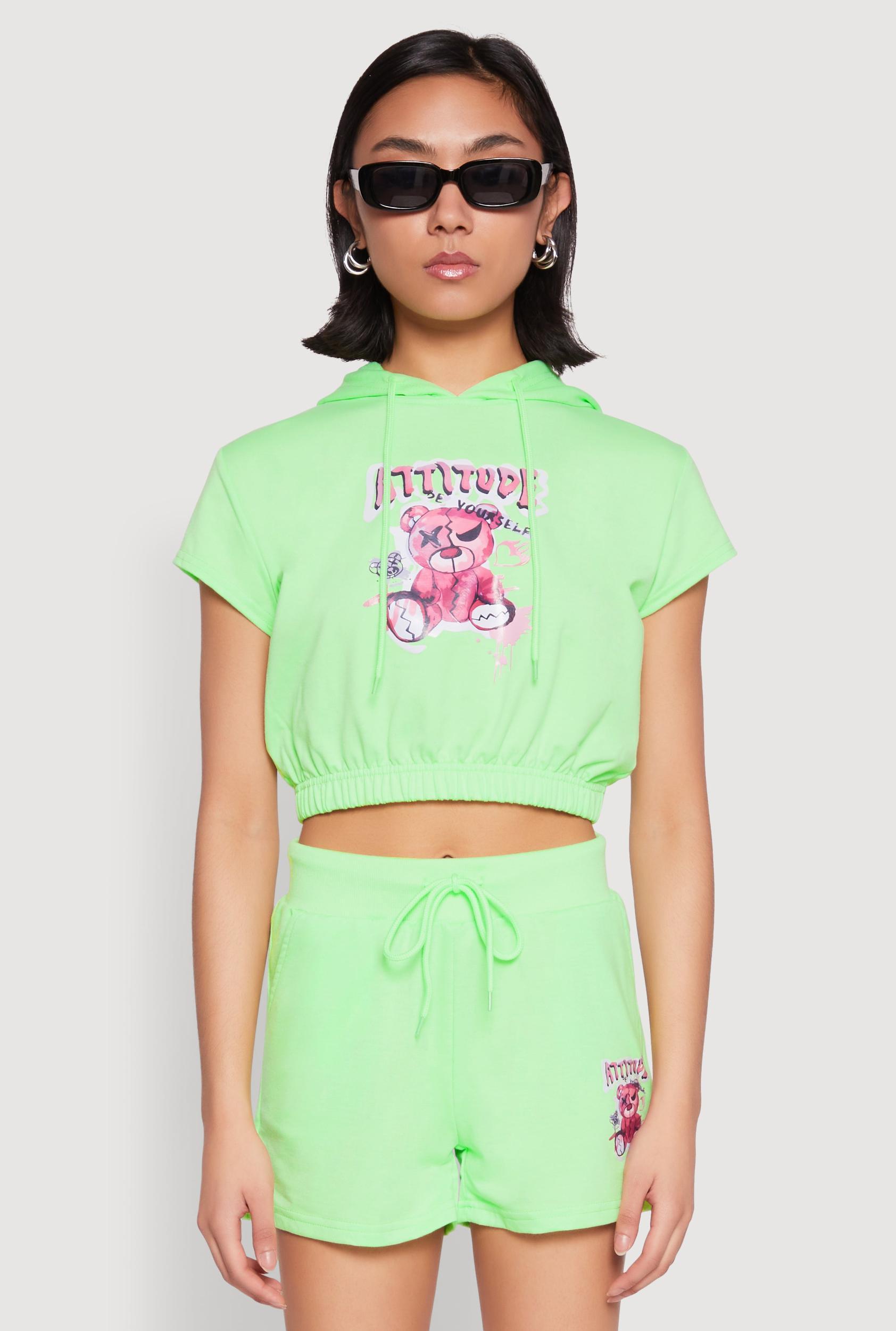 Womens French Terry Bear Graphic Cropped Hoodie Product Image