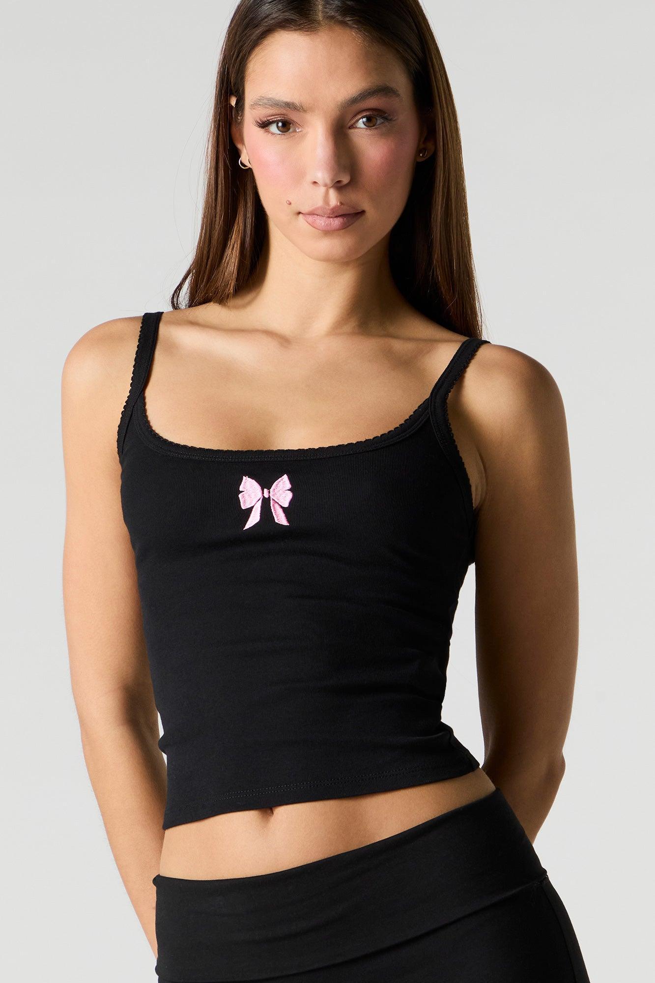 Embroidered Ribbed Scoop Neck Tank Female Product Image