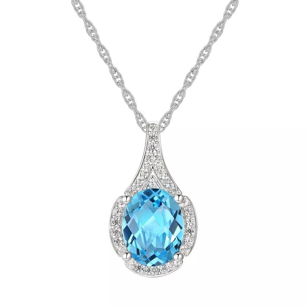 Sterling Silver Blue Topaz Pendant, Women's, Size: 18" Product Image