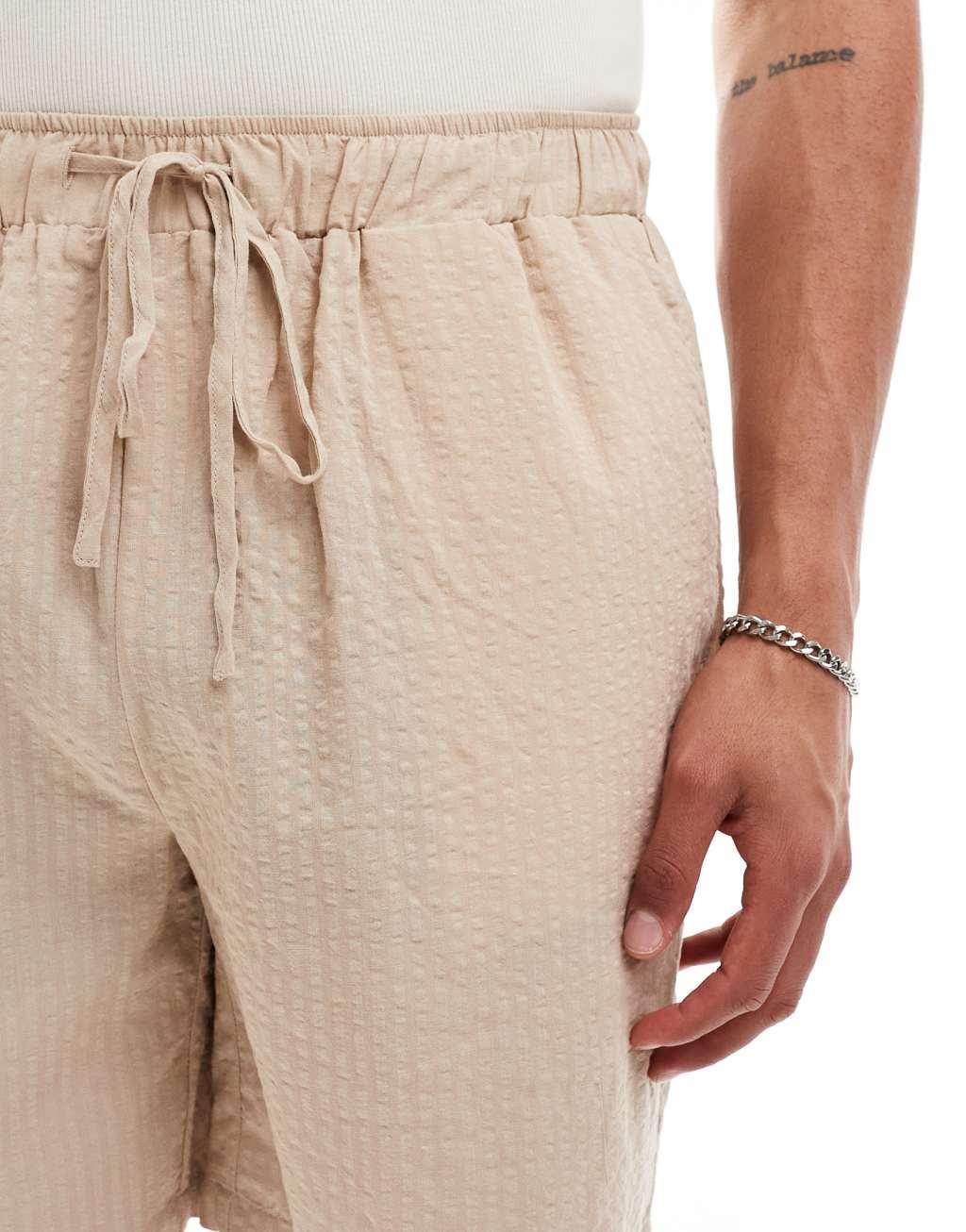 South Beach tonal seersucker stripe beach short in oat Product Image