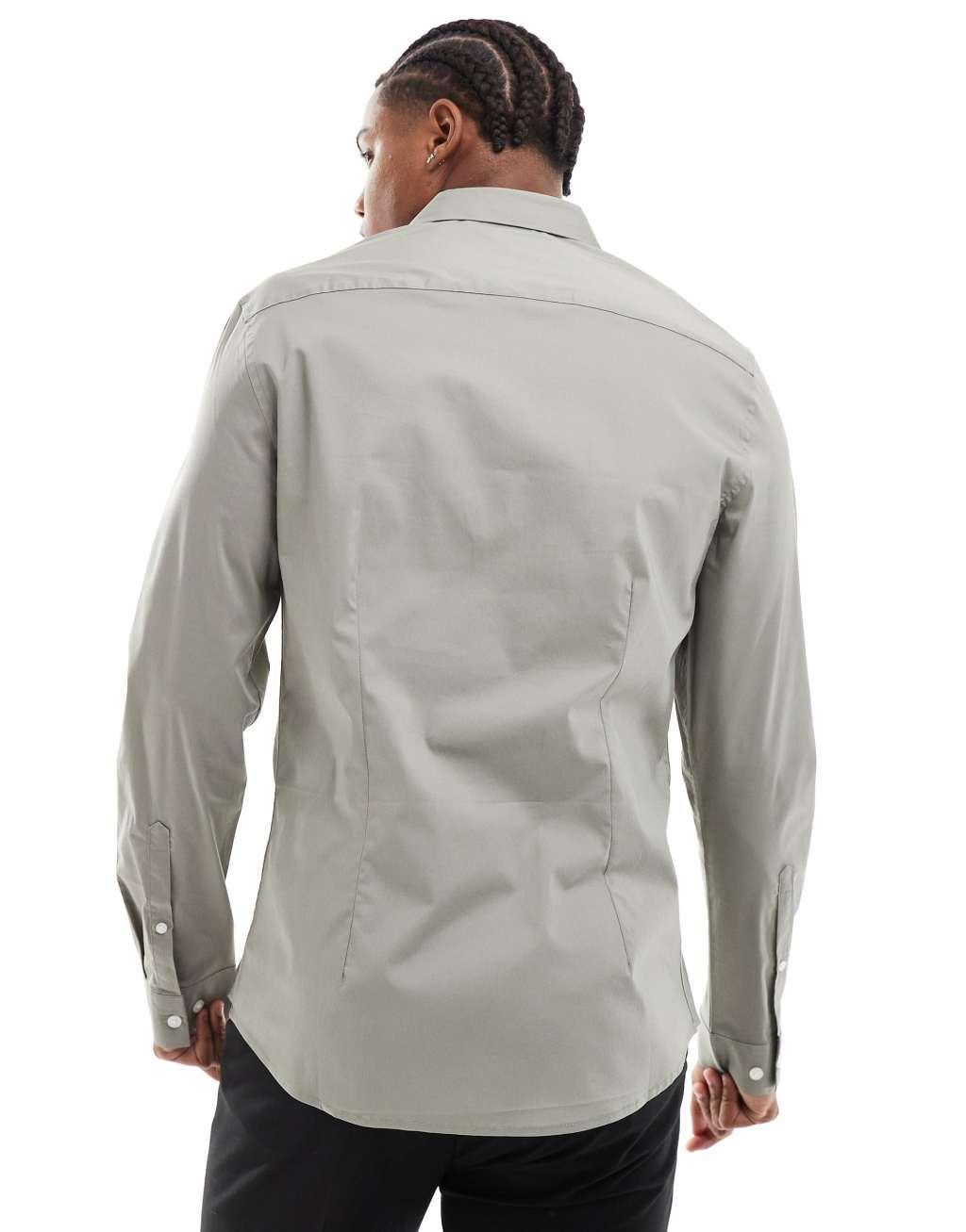 ASOS DESIGN stretch slim fit work shirt in khaki Product Image