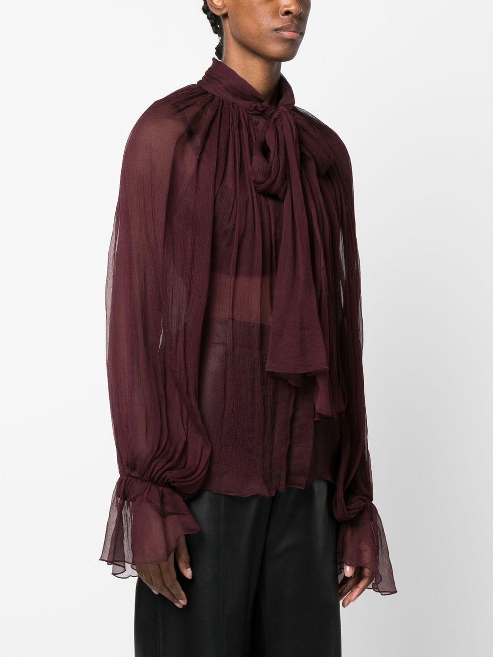 semi-sheer tie-neck blouse Product Image