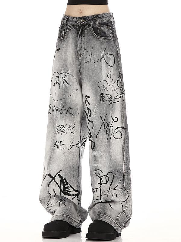 Straight style with retro trendy brand design Boyfriend Jeans Product Image