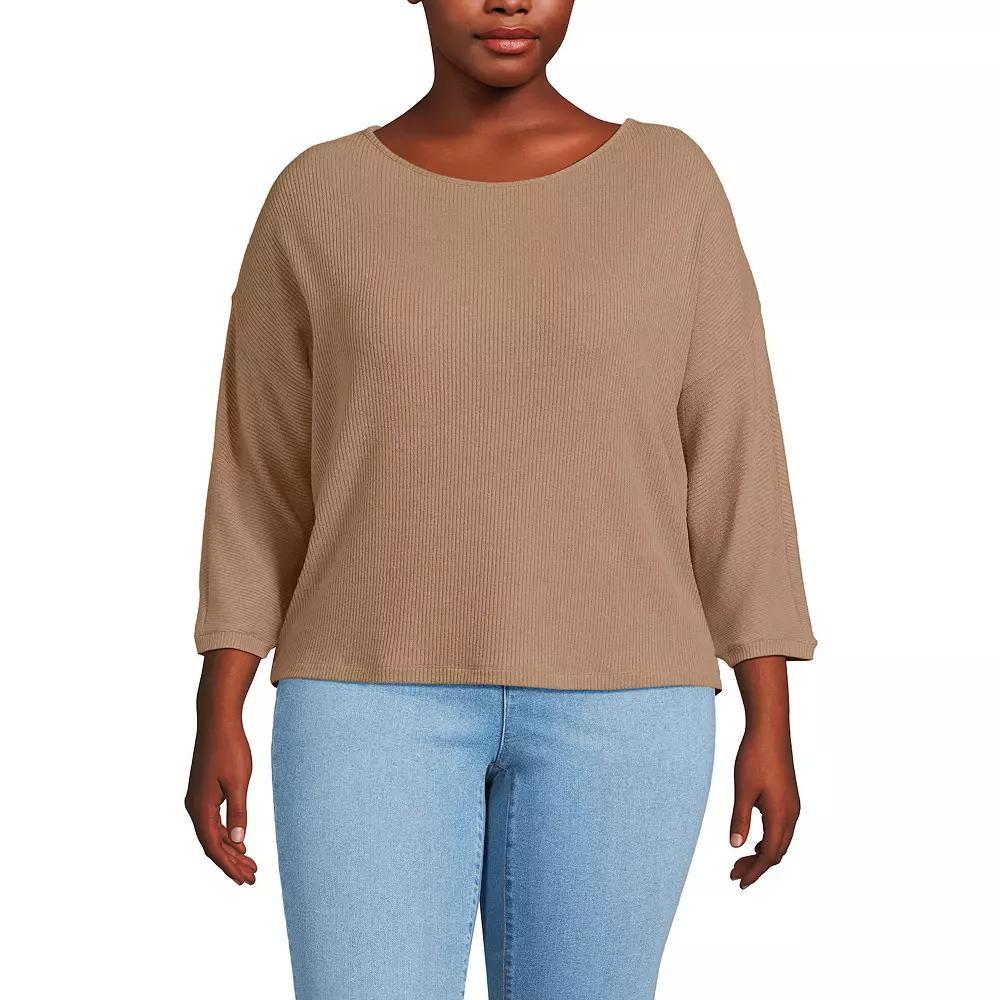 Plus Size Lands' End 3/4 Sleeve Cozy Rib Dolman Top, Women's, Size: 3XL, Coriander Grey Product Image