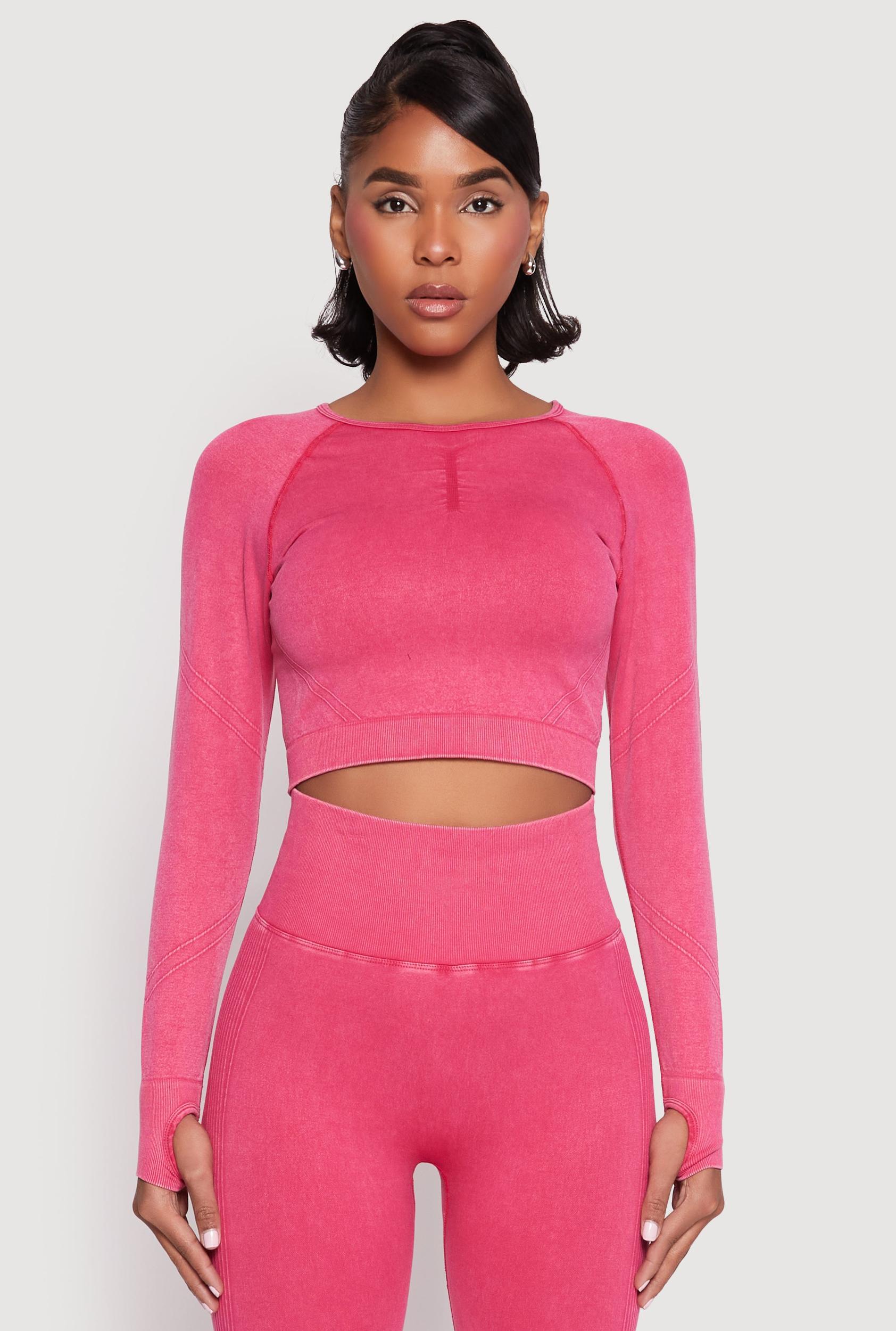 Womens Daisy Seamless Acid Wash Long Sleeve Crop Top Product Image