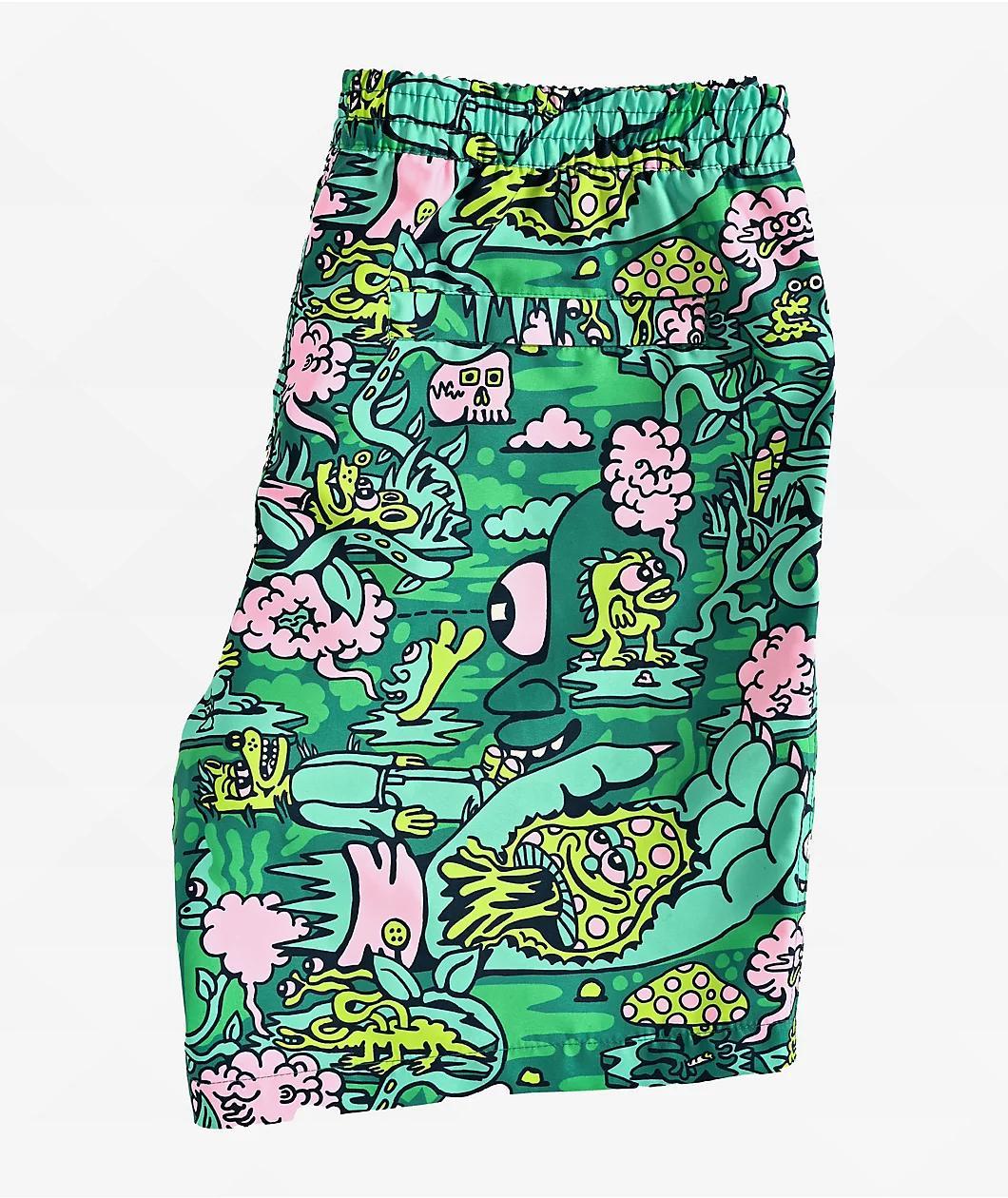 Killer Acid Trippy Jungle Green Board Shorts Product Image