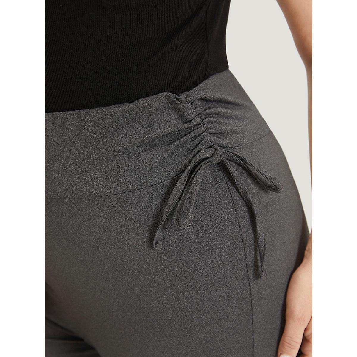 Plus Size Plain Drawstring Side Ruched Bootcut Wideband Waist Leggings Women DarkGray Elegant High stretch Bootcut High Rise Dailywear Leggings BloomChic 18-20/2X Product Image