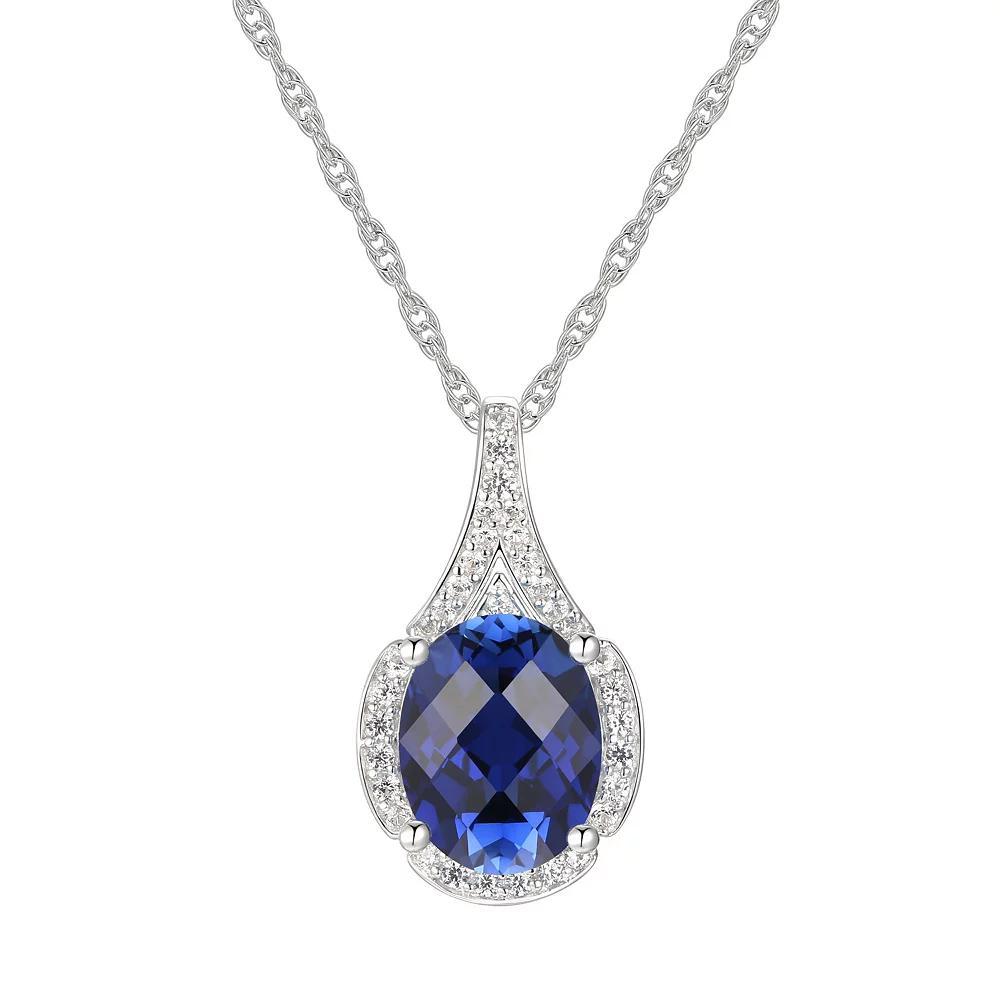 Sterling Silver Lab-Created Sapphire Pendant, Women's, Size: 18" Product Image