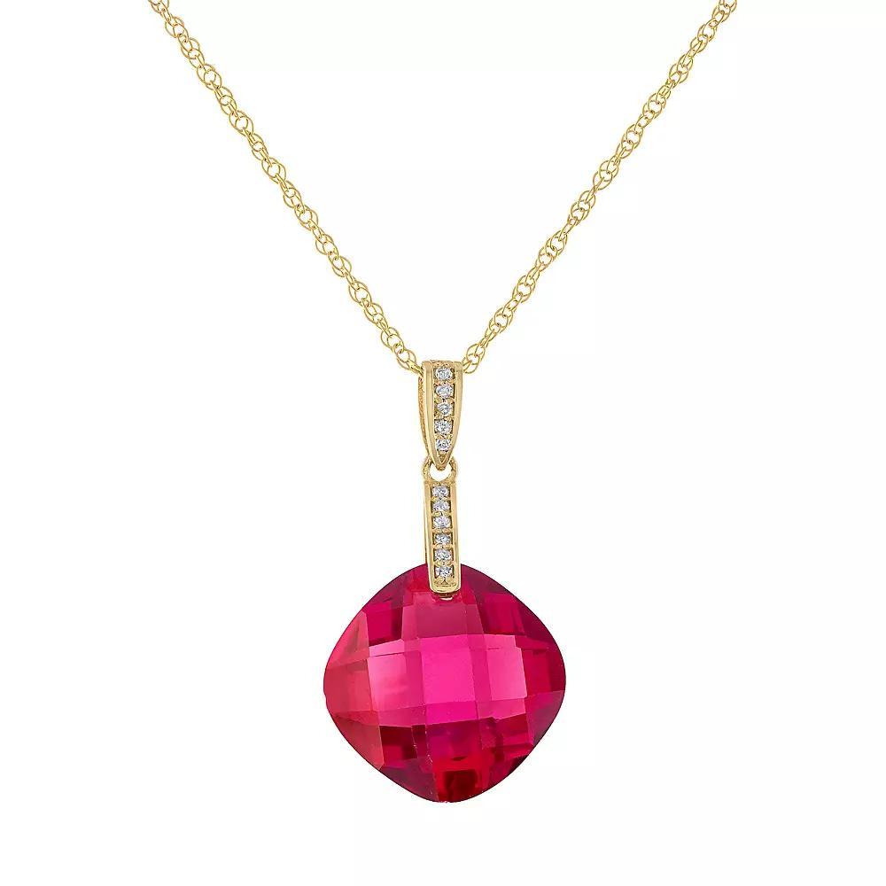 Tiara 14k Gold Gemstone & Diamond Accent Pendant Necklace, Women's, Size: 18", Lab Created Red Product Image