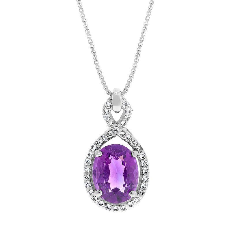 Gemminded Sterling Silver White Topaz Accent & Amethyst Pendant Necklace, Women's, Size: 18" Product Image