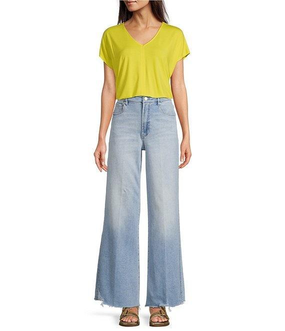 Dear John Fiona High Rise Wide Leg Raw Cut Jeans Product Image