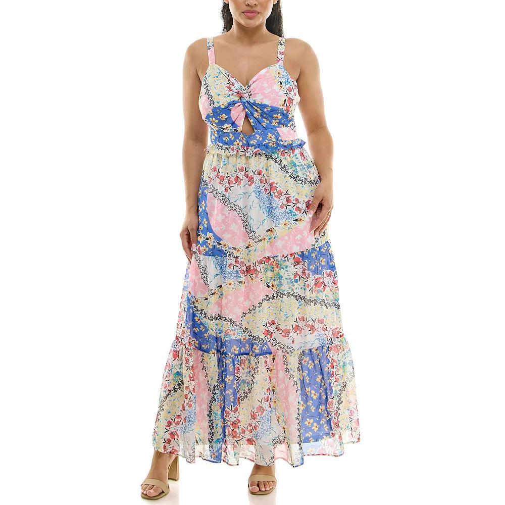 Women's Nina Leonard Tiered Floral Chiffon Dress, Size: Large, White Team Product Image