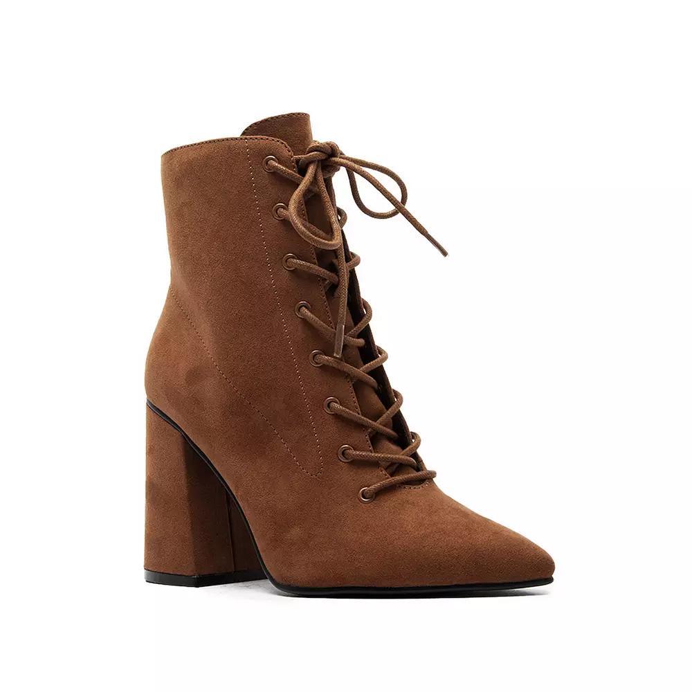 Women's Qupid Maelie-05 Lace-Up Booties, Size: 8, Brown Product Image