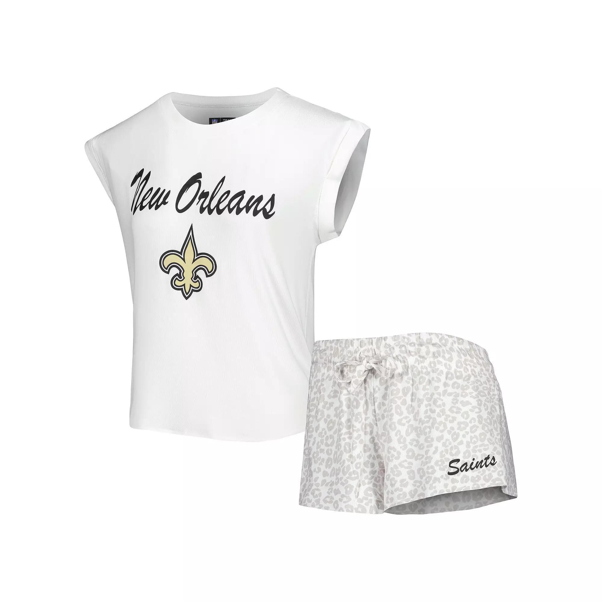 Women's Concepts Sport White/Cream New Orleans Saints Montana Knit T-Shirt & Shorts Sleep Set, Size: 3XL Product Image