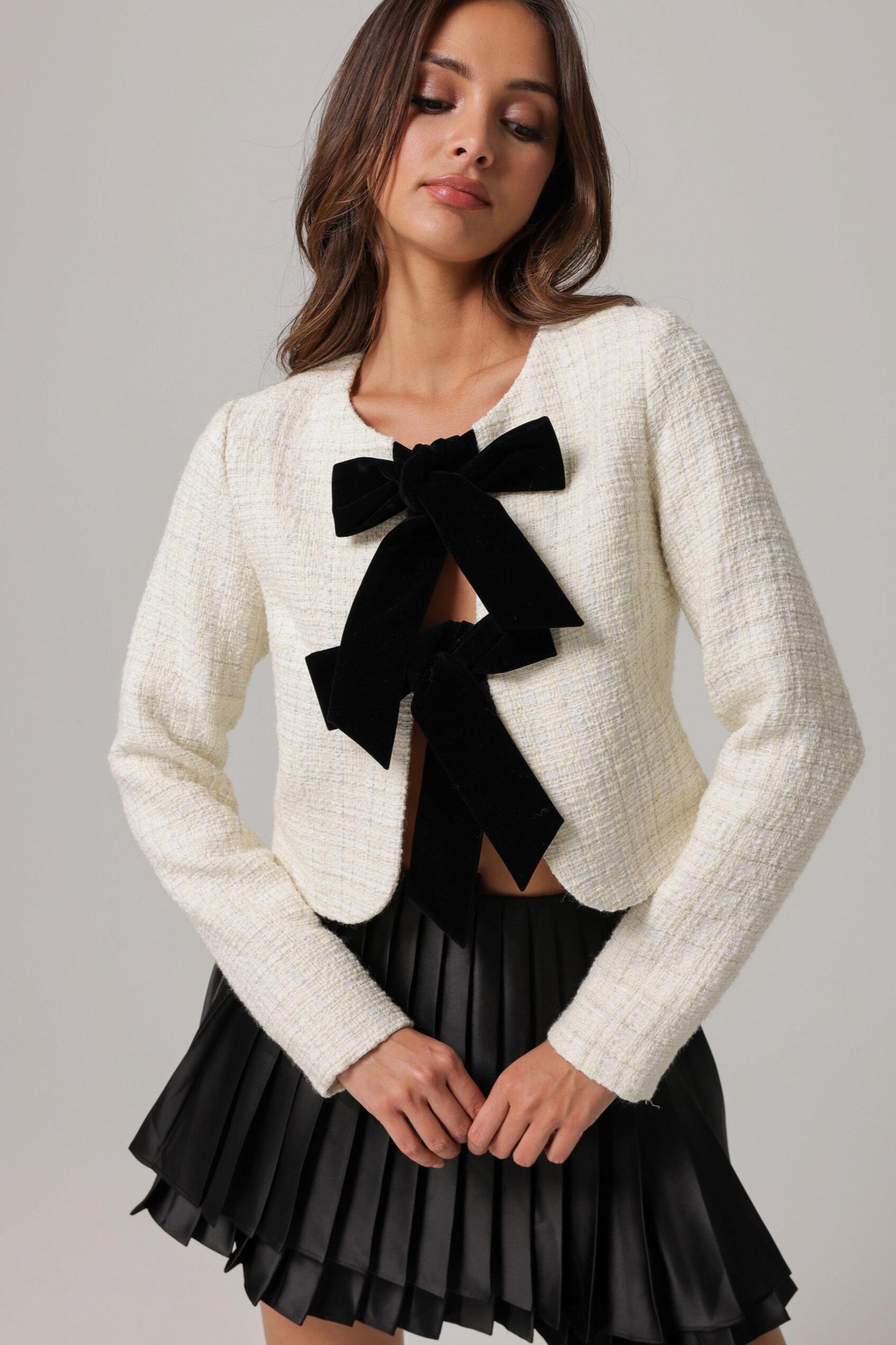"Kinzie" L/S Tweed Bow Top Product Image
