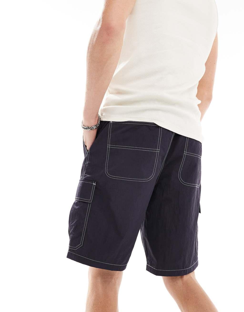 ASOS DESIGN cargo shorts with belt detail in navy Product Image
