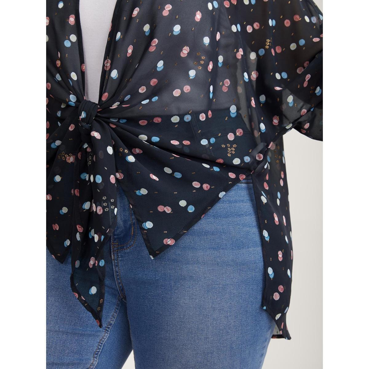 Plus Size Chiffon Sheer Polka Dots Wrap Kimono Women BlackFlower See through Loose Everyday-Elegant Kimonos BloomChic 12/L Product Image