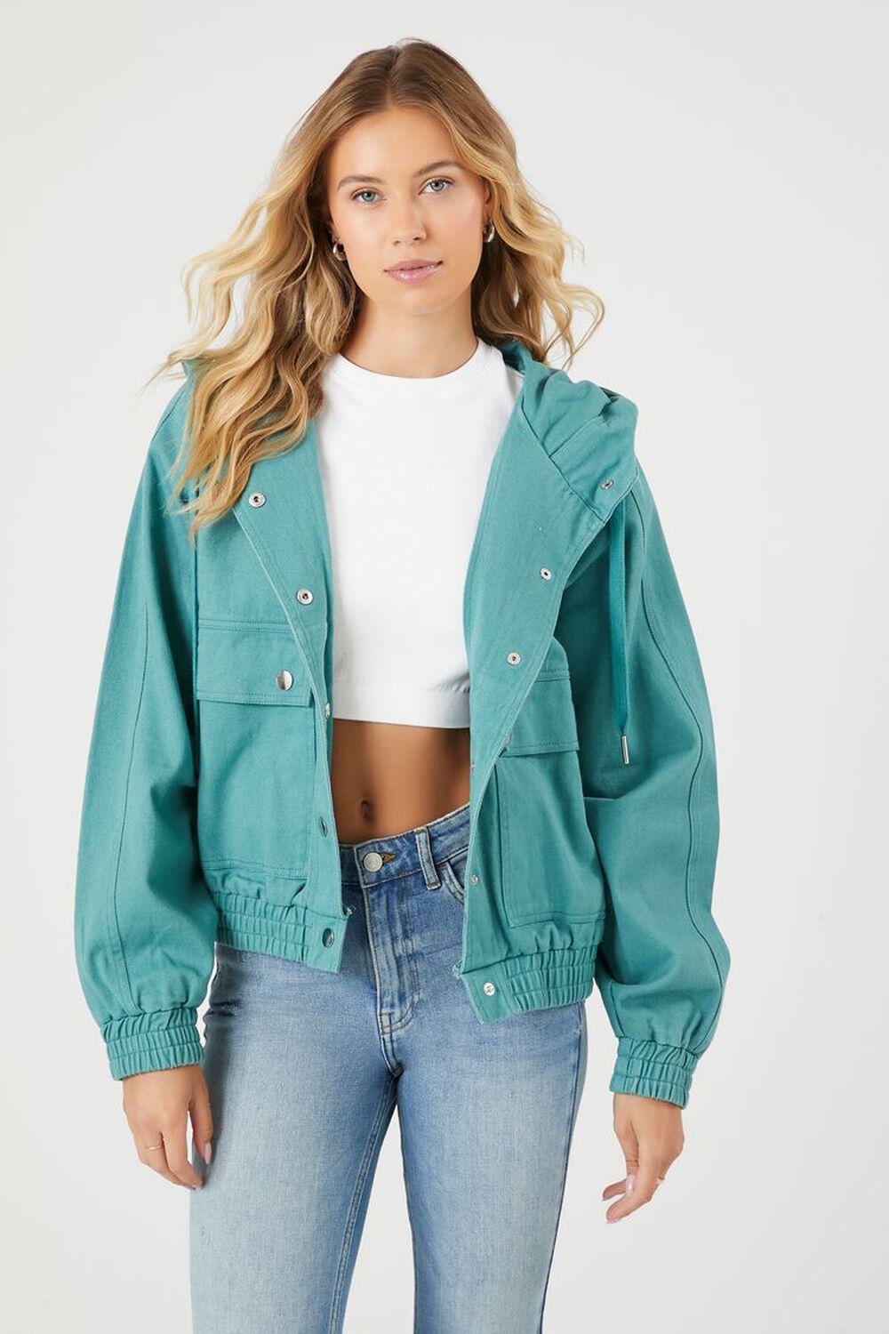 Twill Drawstring Hooded Jacket | Forever 21 Product Image