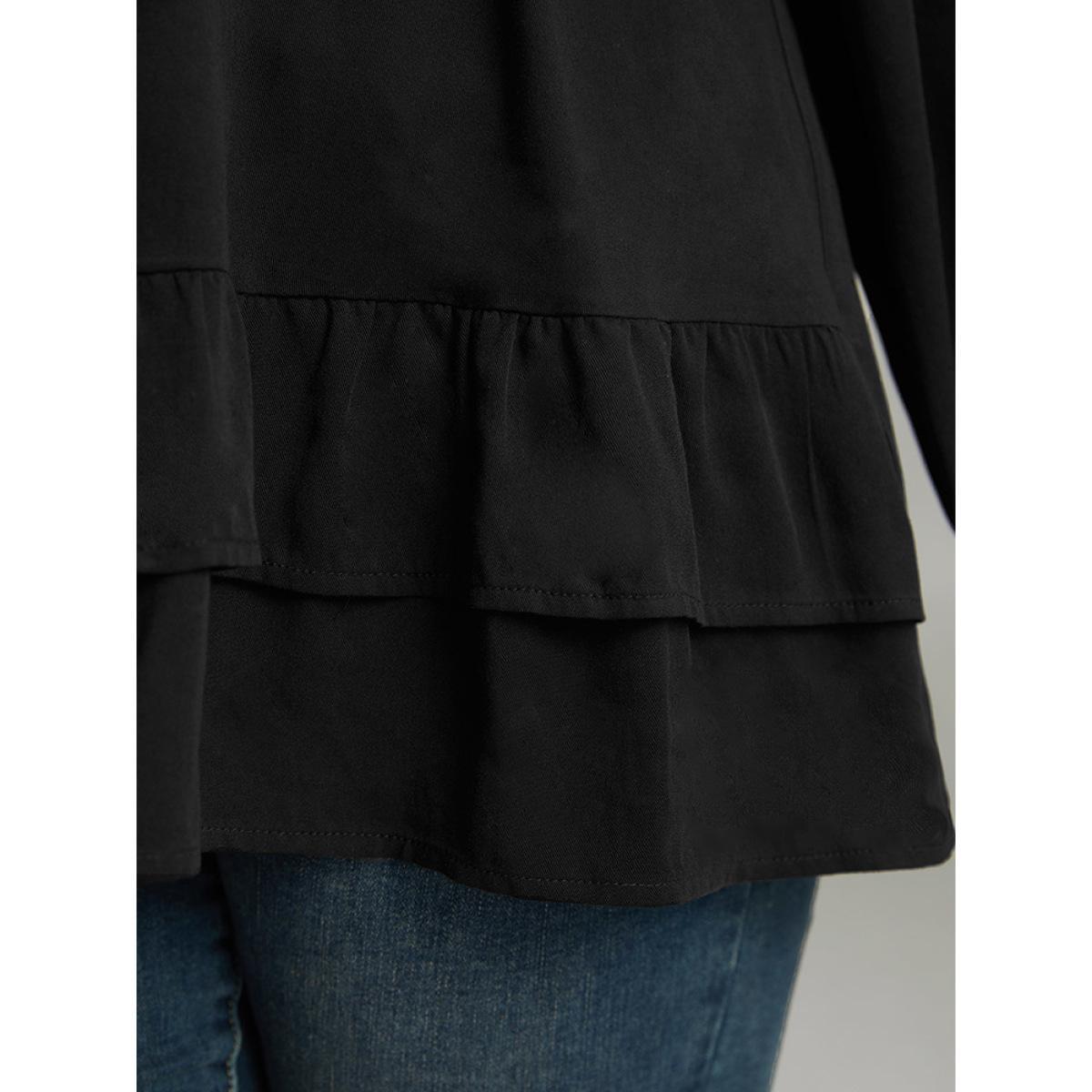 Plus Size Black Seam Detail Frill Trim Layered Blouse Women Elegant Long Sleeve Round Neck Dailywear Blouses BloomChic 26/4X Product Image