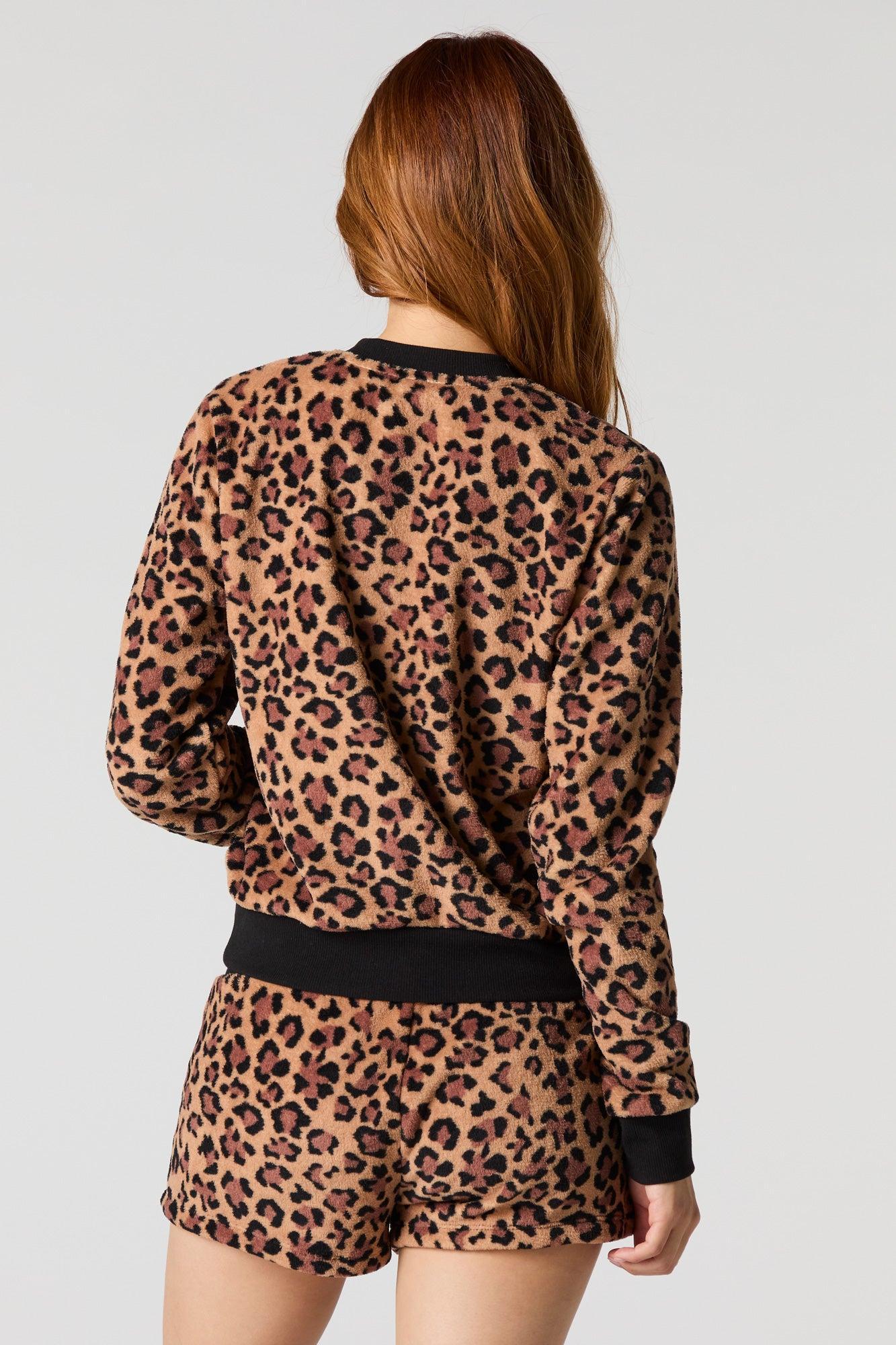 Printed Plush Long Sleeve & Short 2 Piece Pajama Set Female Product Image