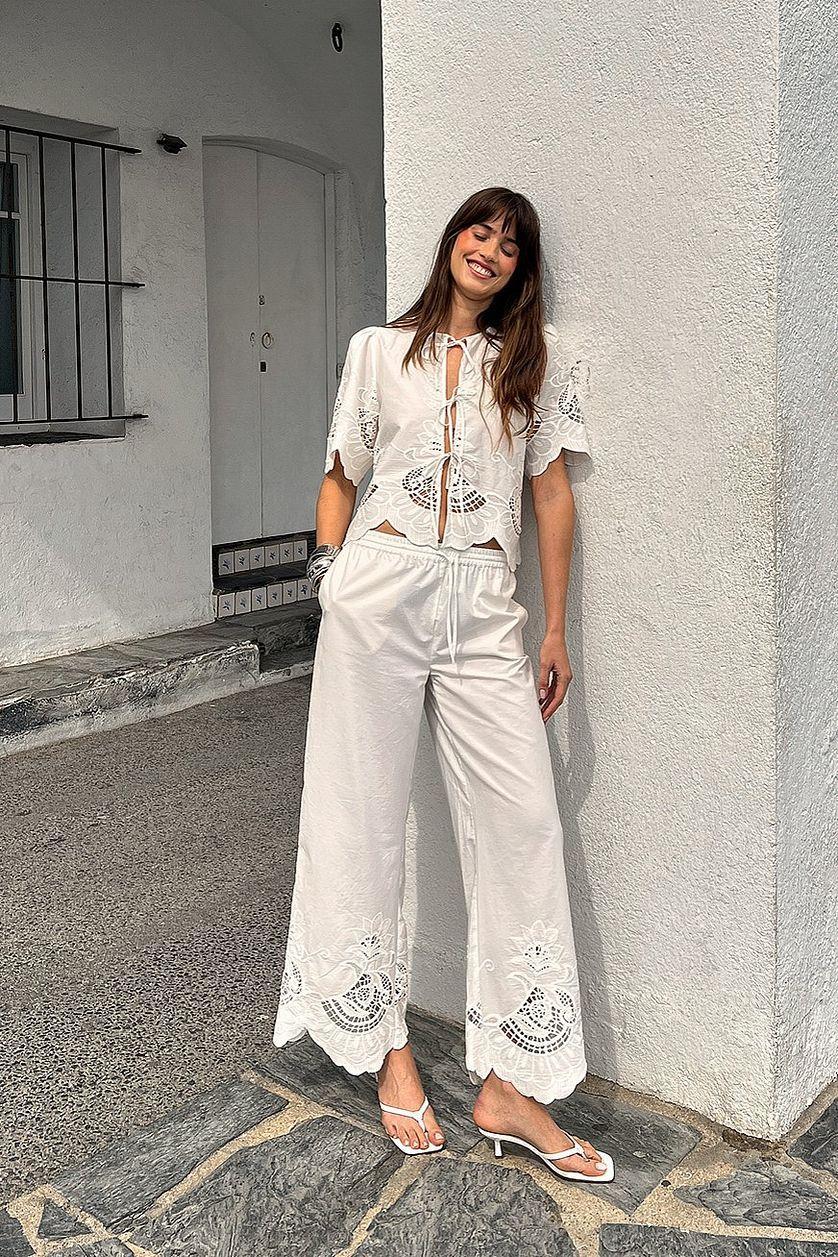 Mid Waist Broderie Anglaise Trousers Product Image