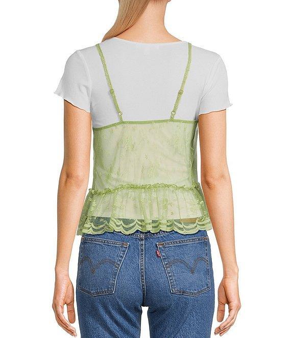Honey & Sparkle T-Shirt Layered Floral Pattern Mesh Babydoll Cami Top Product Image