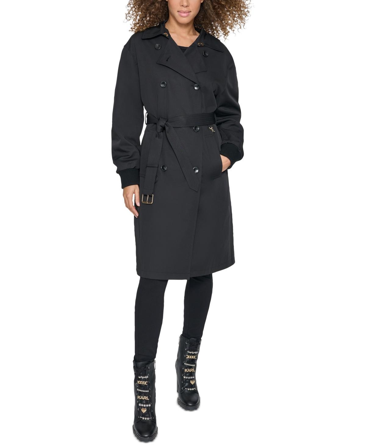 Karl Lagerfeld Paris Womens Ruched-Sleeve Trench Coat Product Image