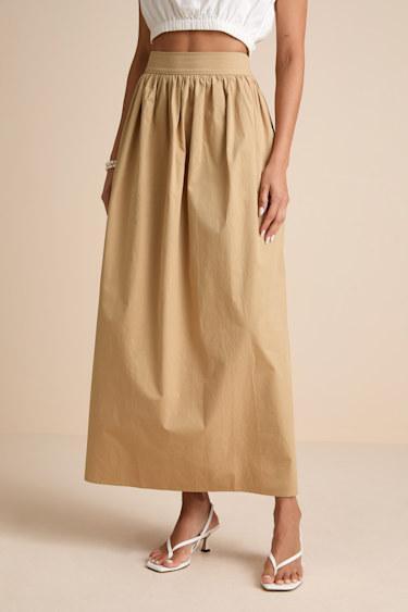 Marina Tan Cotton High-Rise Maxi Skirt Product Image