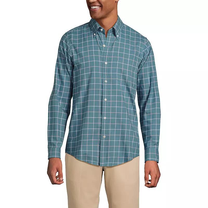 Men's Lands' End Traditional-Fit No-Iron Twill Button-Down Shirt, Size: Large, Gray Stone Ivory Plaid Product Image