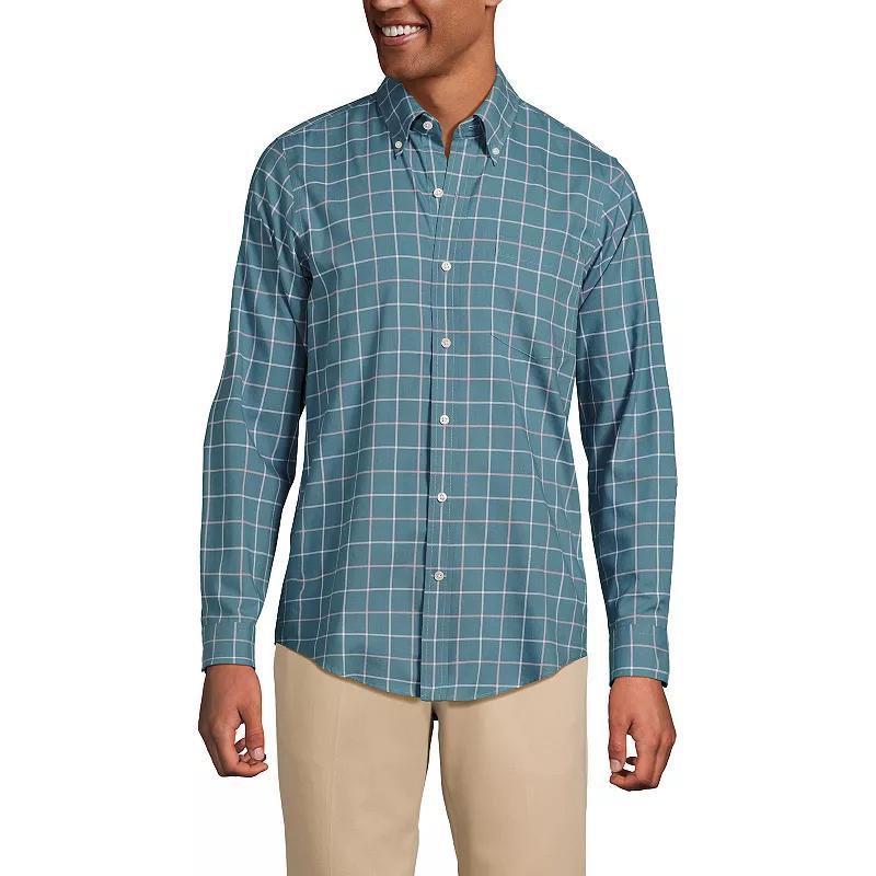 Men's Lands' End Traditional-Fit No-Iron Twill Button-Down Shirt, Size: Large, Gray Stone Ivory Plaid Product Image