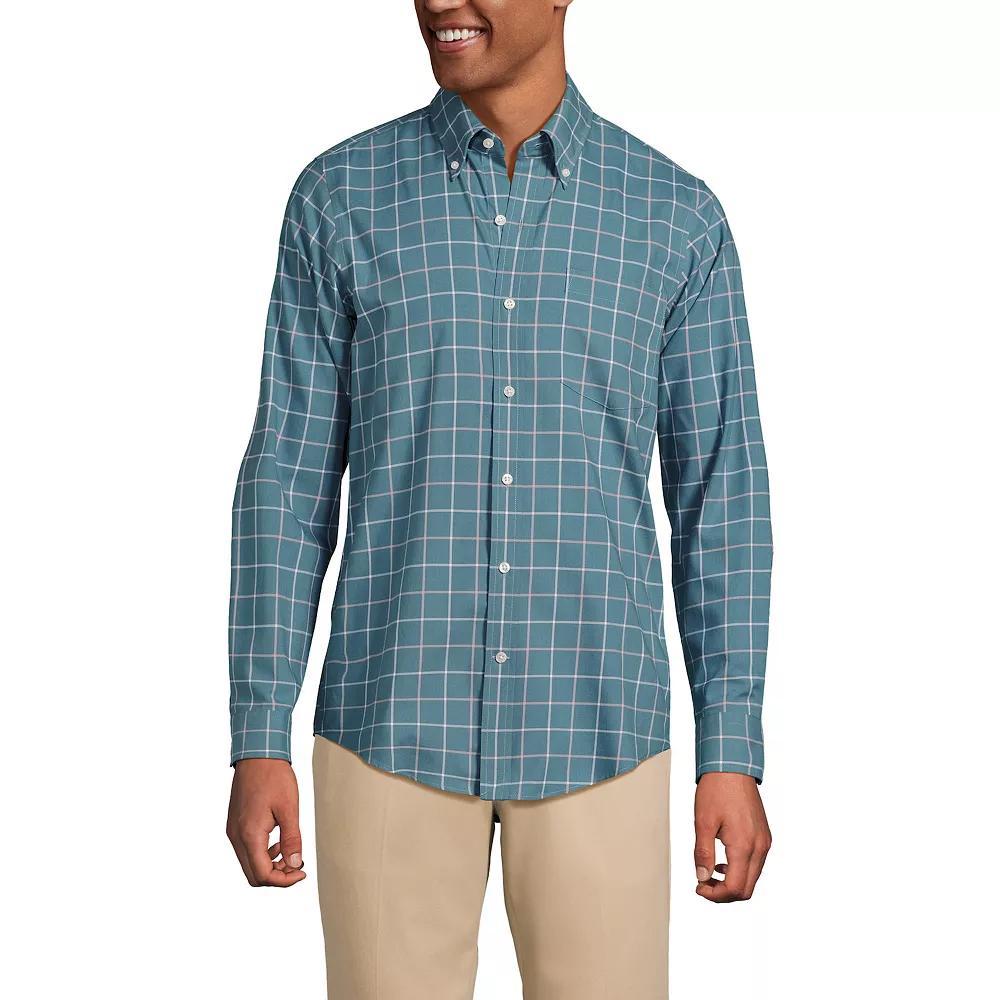 Big & Tall Lands' End Traditional-Fit No-Iron Twill Button-Down Shirt, Men's, Size: Large Tall, White Blue Plaid Product Image