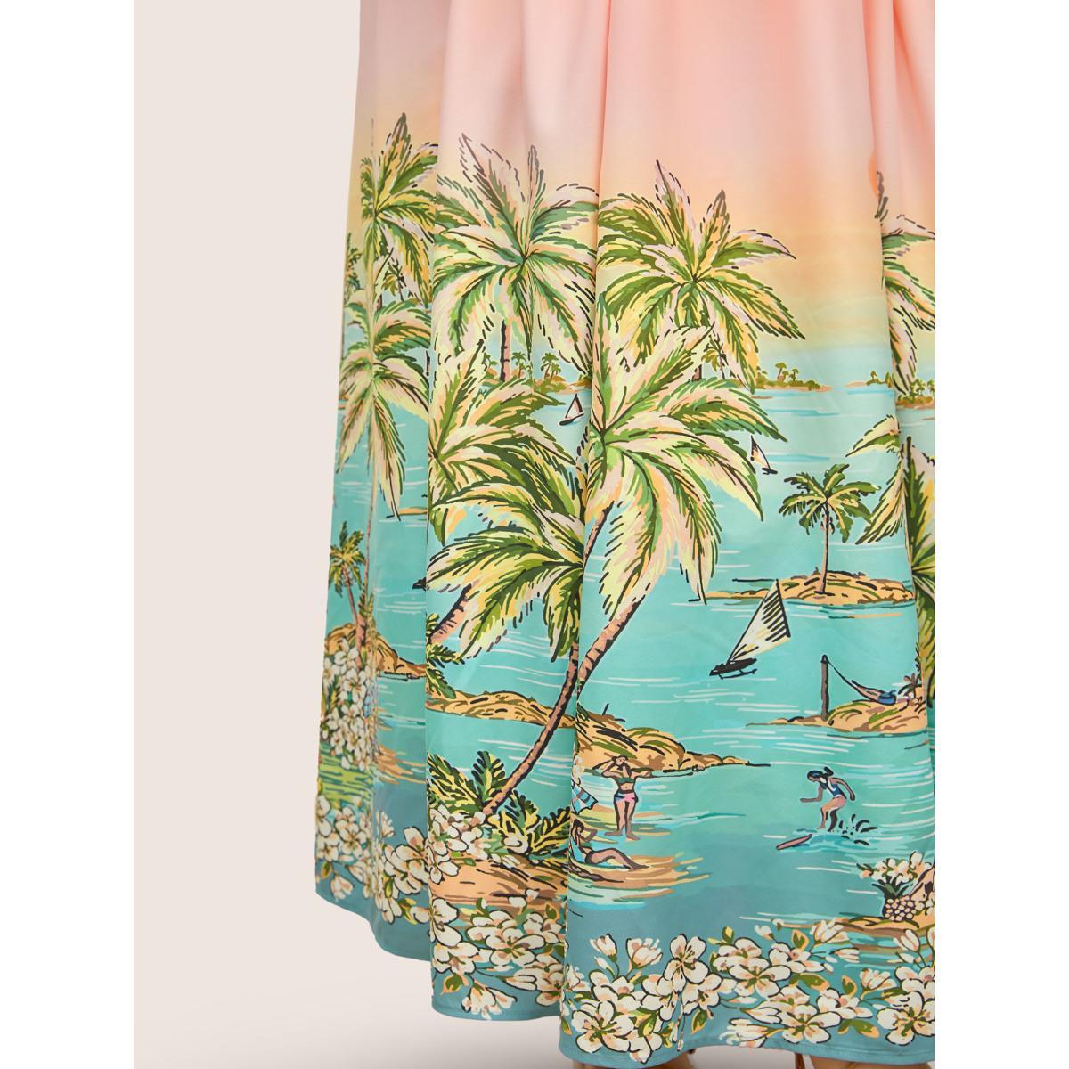 Plus Size Halter Neck Tropical Print Gathered Pocket Dress Pink Women Resort Gathered Halter neck Sleeveless Curvy BloomChic 26/4X Product Image
