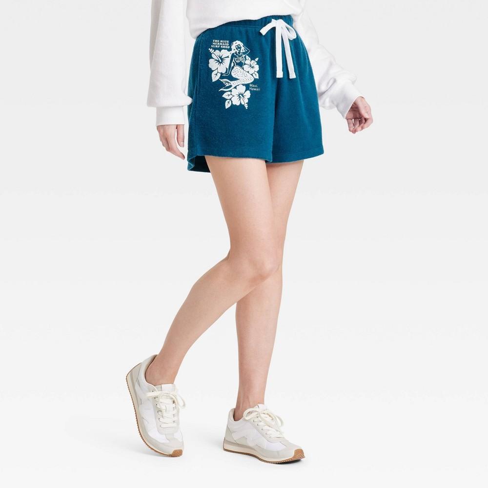 Women's Blue Mermaid Shop Graphic Shorts - Blue Product Image