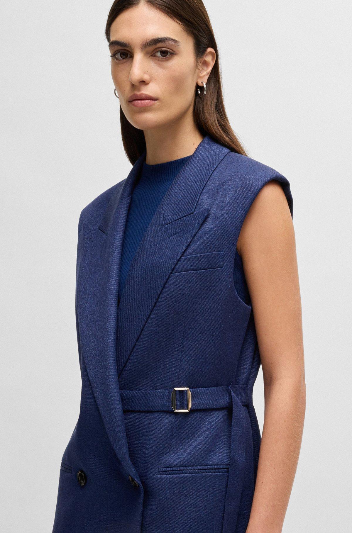 Linen-blend waistcoat with adjustable buckled strap Product Image