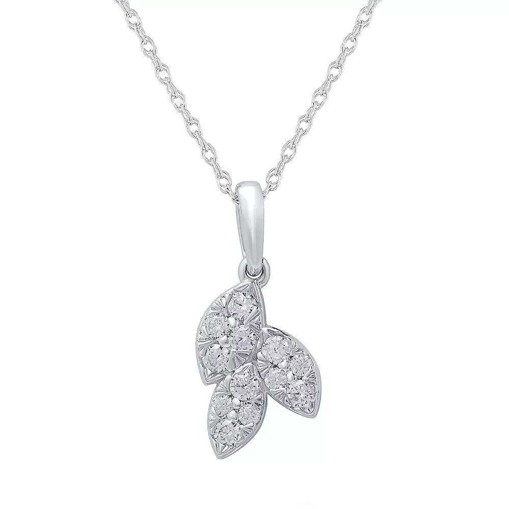 10k White Gold 1/4 Carat T.W. Diamond Leaf Pendant Necklace, Women's, Size: 18" Product Image