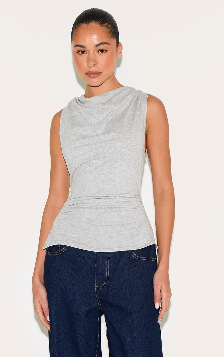 Grey Marl Cotton Ruched Waist Sleeveless Top Product Image