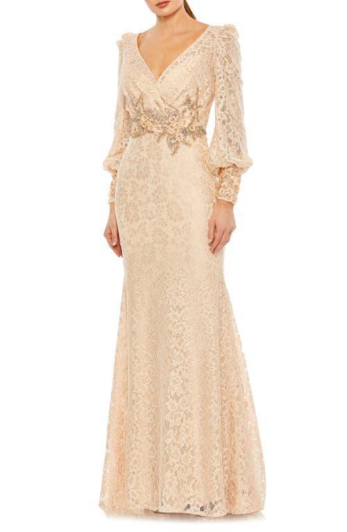 Womens Floral Lace Long-Sleeve Gown Product Image