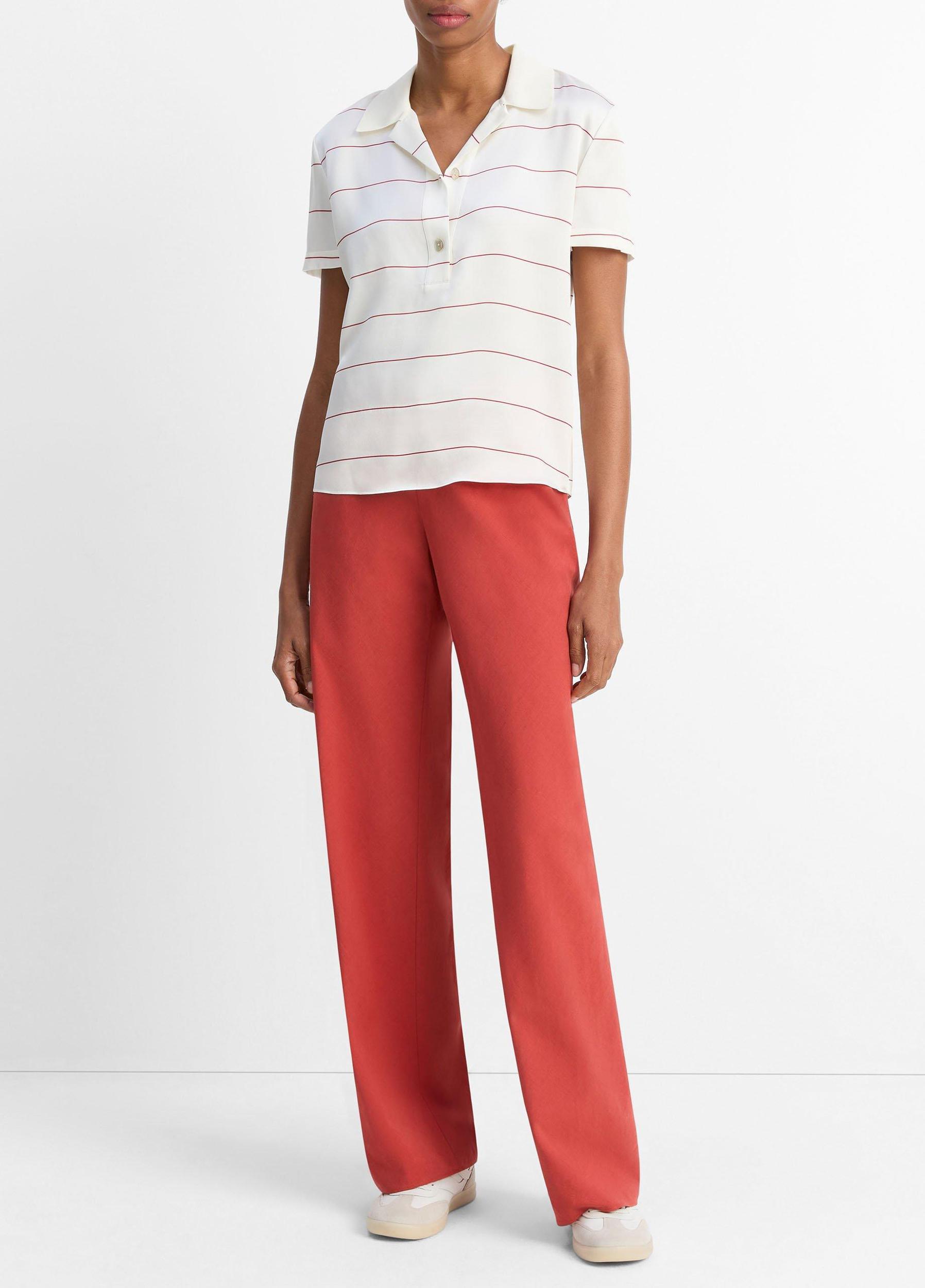 Knit-Collar Striped Silk Polo Shirt Product Image