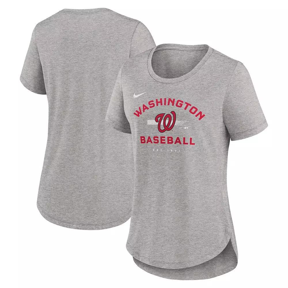 Women's Nike Heather Gray Washington Nationals Hot Prospect Tri-Blend T-Shirt, Size: XL, Grey Product Image