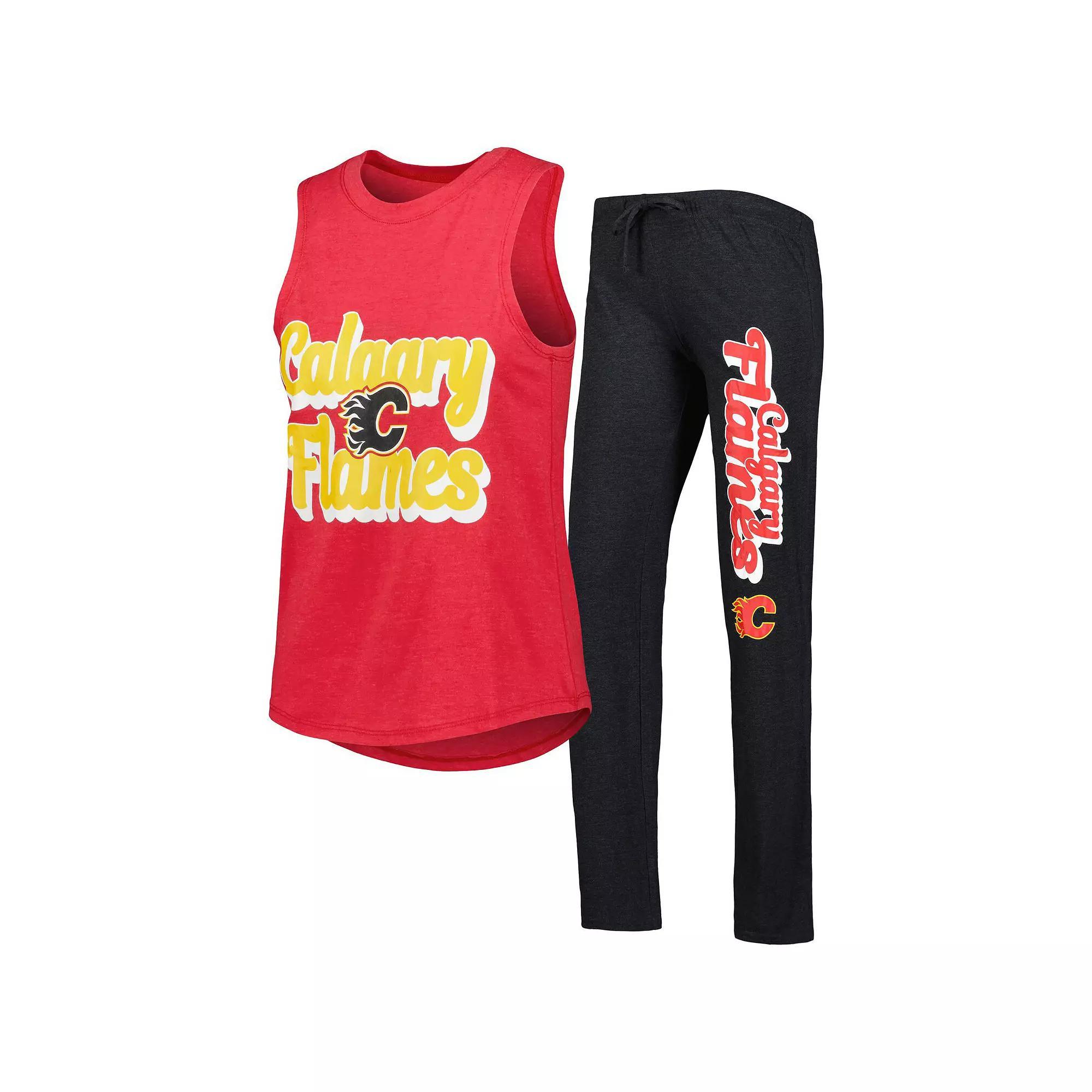 Women's Concepts Sport Heather Red/Heather Black Calgary Flames Meter Muscle Tank Top & Pants Sleep Set, Size: Large, Flm Red Product Image