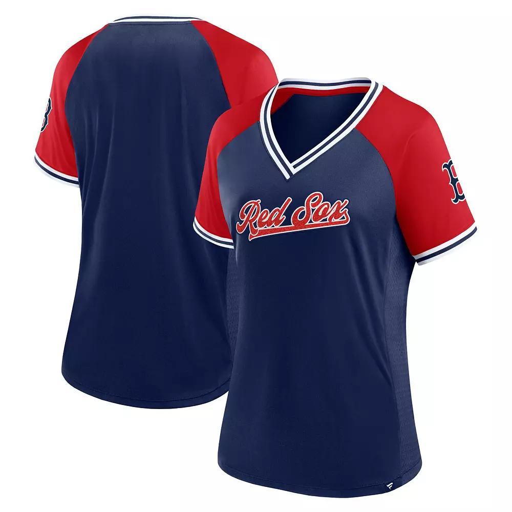 Womens Fanatics Boston Red Sox Glitz & Glam League Diva Raglan V-Neck T-Shirt Blue Product Image
