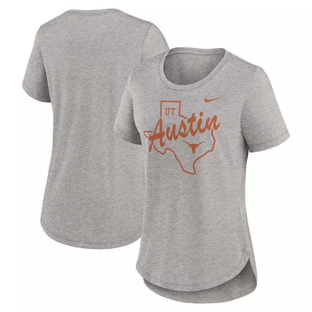 Women's Nike Heather Gray Texas Longhorns Local Campus Location Mantra Tri-Blend T-Shirt, Size: Large, Grey Product Image