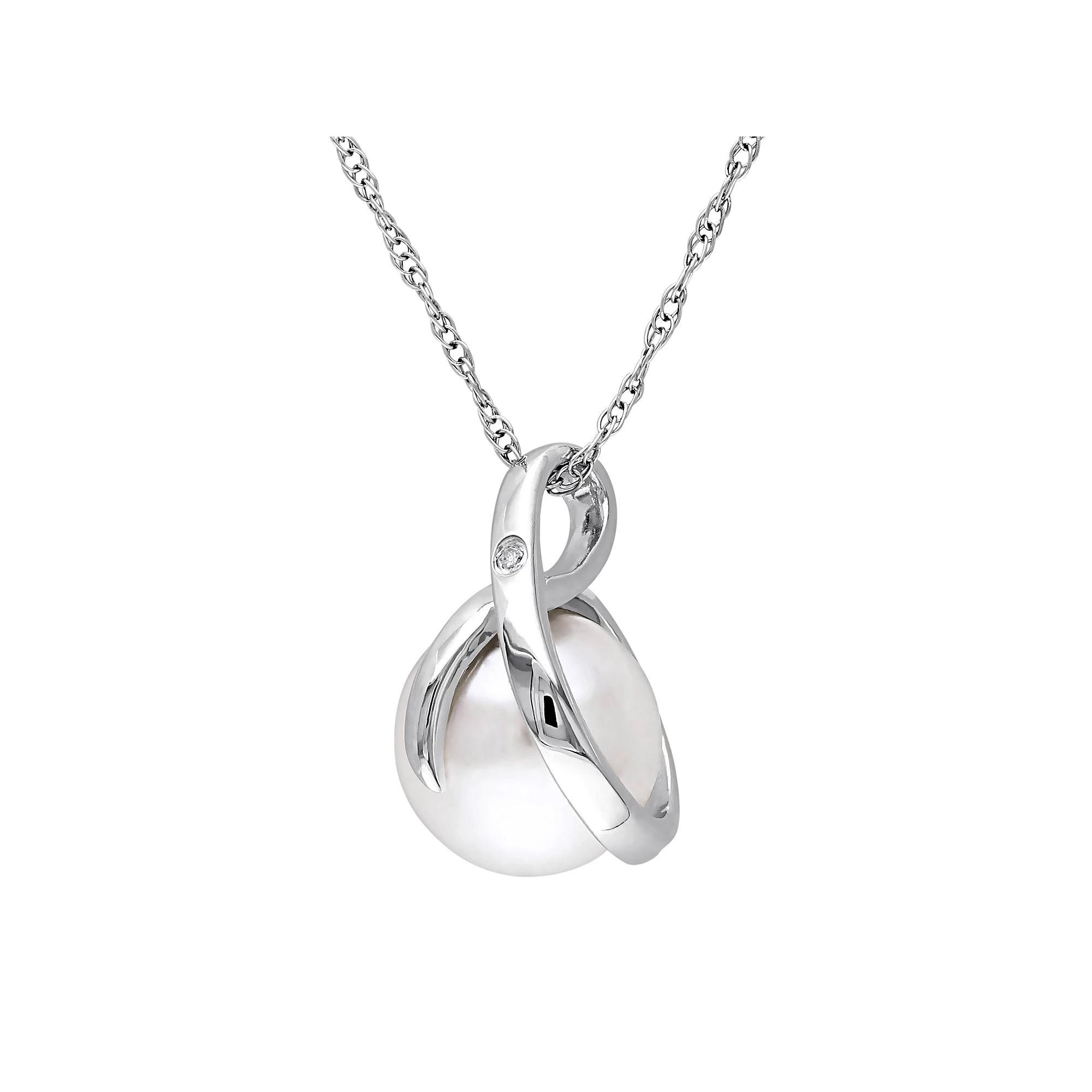 Stella Grace 10k White Gold Diamond Accent & Freshwater Cultured Pearl Pendant, Womens Product Image