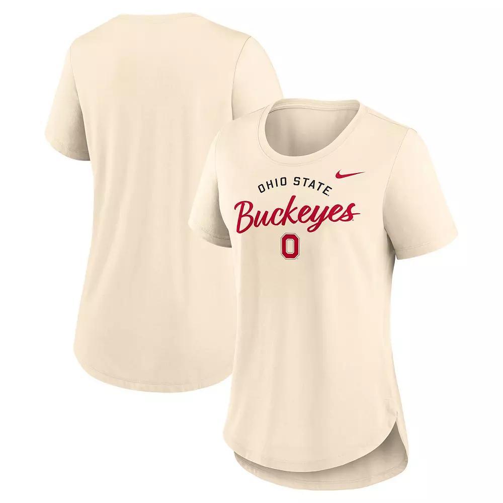 Women's Nike  Cream Ohio State Buckeyes Script Logo Tri-Blend T-Shirt, Size: Large, Beige Product Image